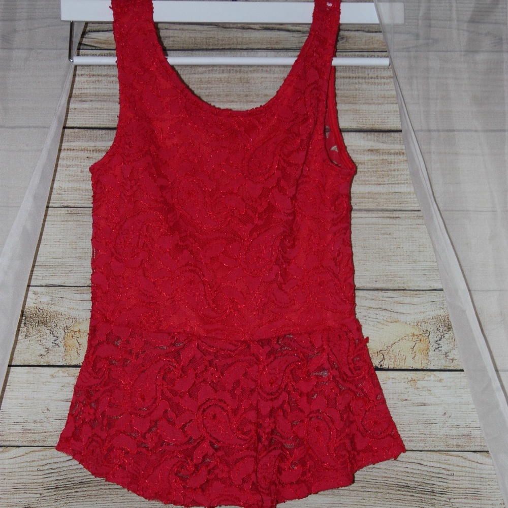 Ambiance Apparel Red Lace Peplum